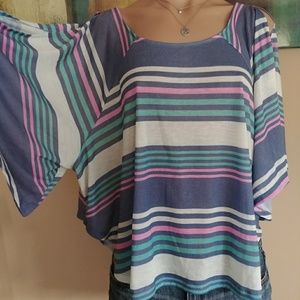 STRIPED COLD SHOULDER OVERSIZE SCOOPNECK DECREE